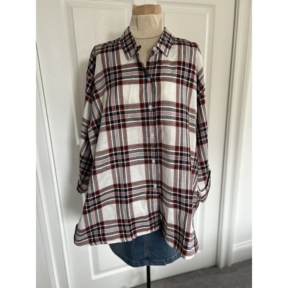 BARBOUR Bethwin Long Sleeve Button Up Shirt White Cloud Check Plaid Women Sz 14 - Picture 2 of 14
